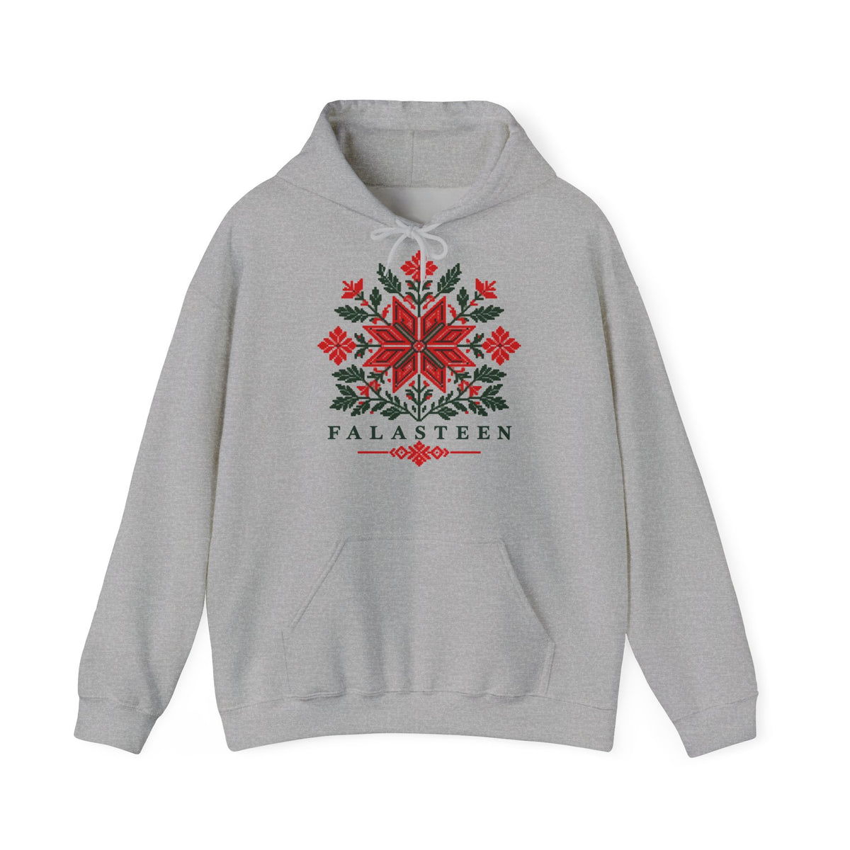 Tatreez Bloom Hoodie in Sport Grey, printed front