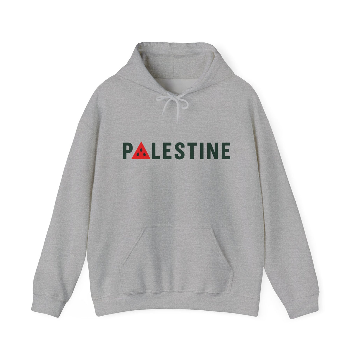 Palestine Watermelon Hoodie in Sport Grey, front print