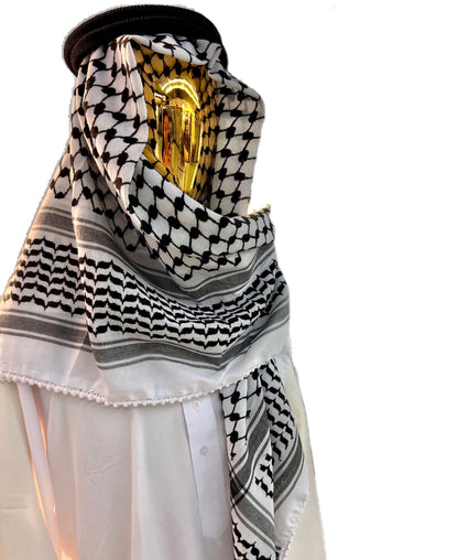 Kufiya/Keffiyeh Negro-Blanco 127x127 cm + Bandera de Palestina 90x150 cm Oferta Combinada