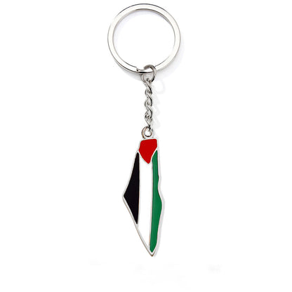 Keychain Palestine Map in Palestine Flag Colors Silver/Gold