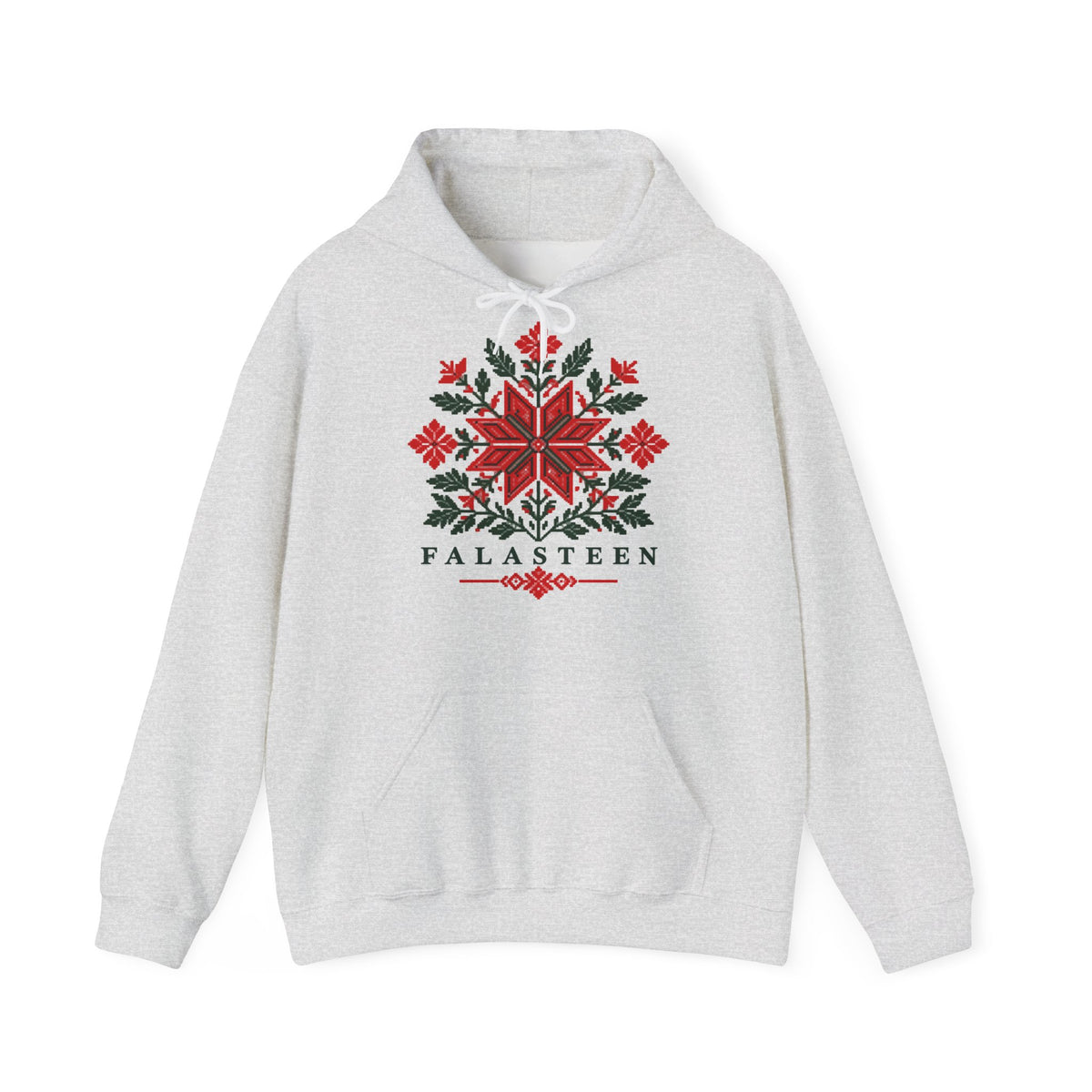 Tatreez Bloom Hoodie in Ash, front with print
