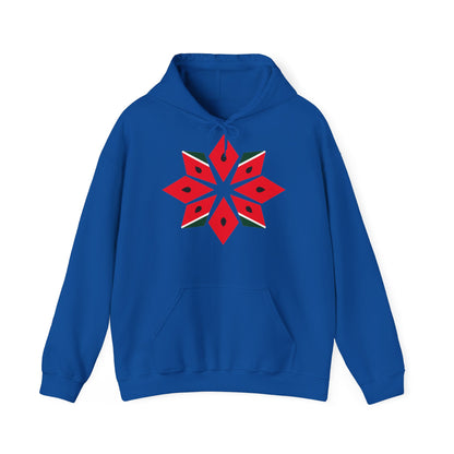Melon Tatreez Hoodie in Royal Blue, front with print