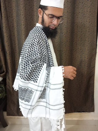 Kufiya/Keffiyeh Preto/Branco 100% Algodão Premium