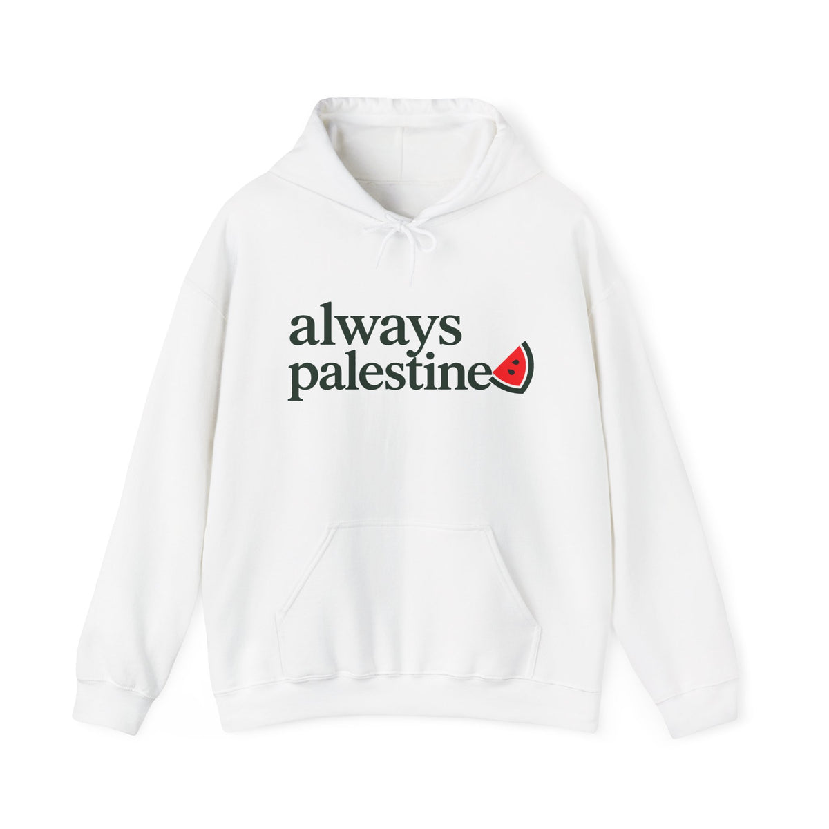 Always Palestine Hoodie in Weiß, Vorderseite mit Aufdruck