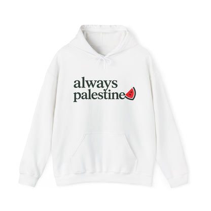 Always Palestine Hoodie in Weiß, Vorderseite mit Aufdruck