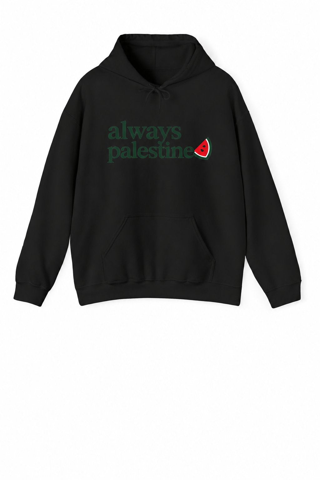 Always Palestine Hoodie in Schwarz, Vorderseite mit Print