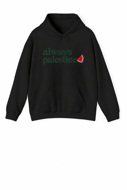 Always Palestine Hoodie in Schwarz, Vorderseite mit Print