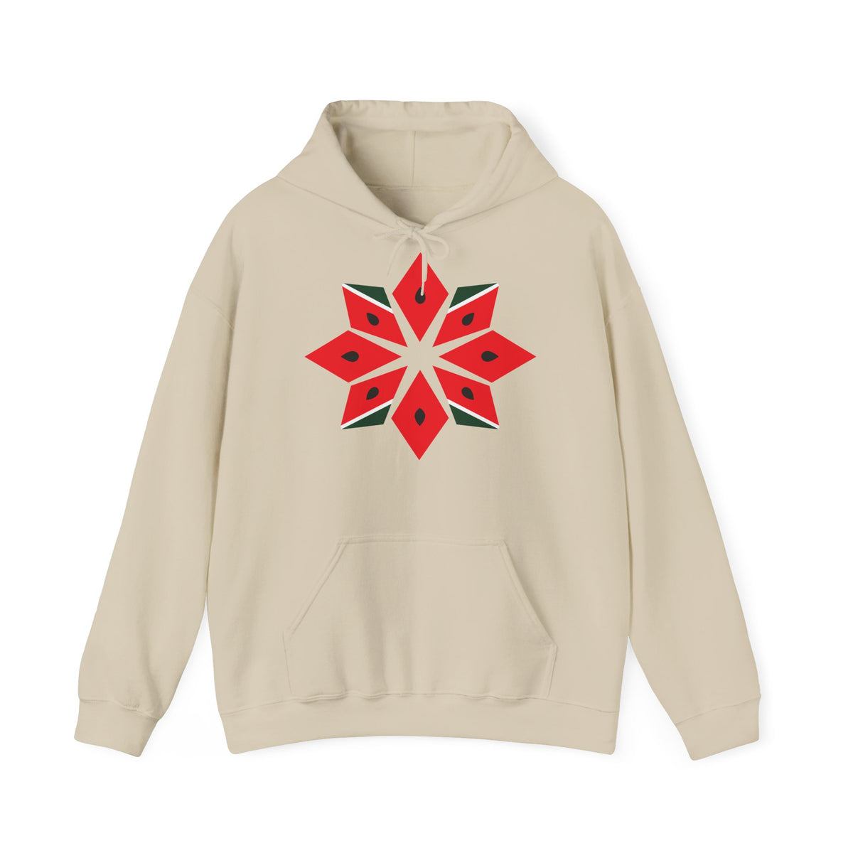 Melon Tatreez Hoodie in sand, front with print