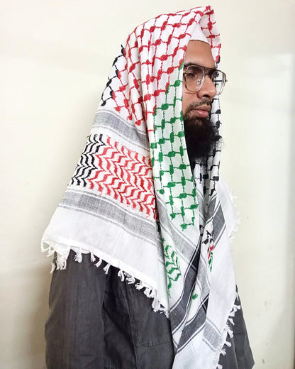 Kufiya/Keffiyeh Black/White/Red/Green 100% Cotton