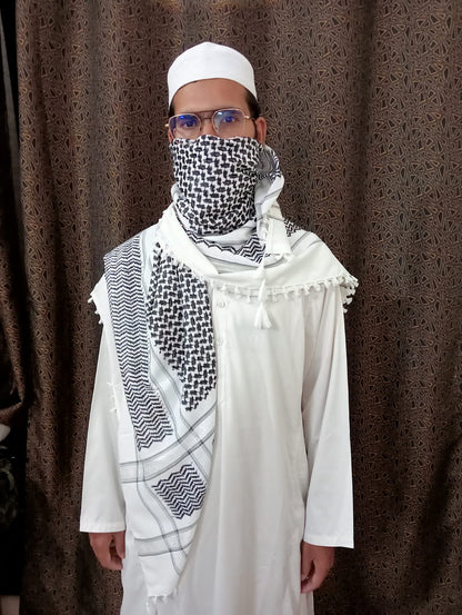 Kufiya/Keffiyeh Preto/Branco 100% Algodão Premium