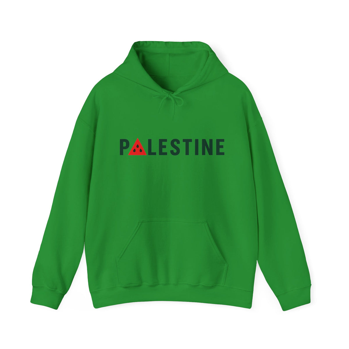 Palestine Watermelon Hoodie in Irish Green, printed on the front