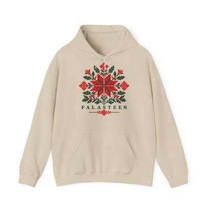 Tatreez Bloom Hoodie in sand, printed front