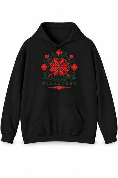 Tatreez Bloom Hoodie in black, front with print