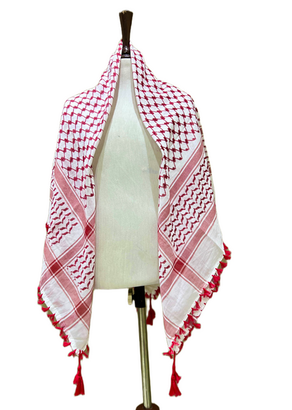 Kufiya/Keffiyeh Rojo con Flecos Rojos 100% Algodón