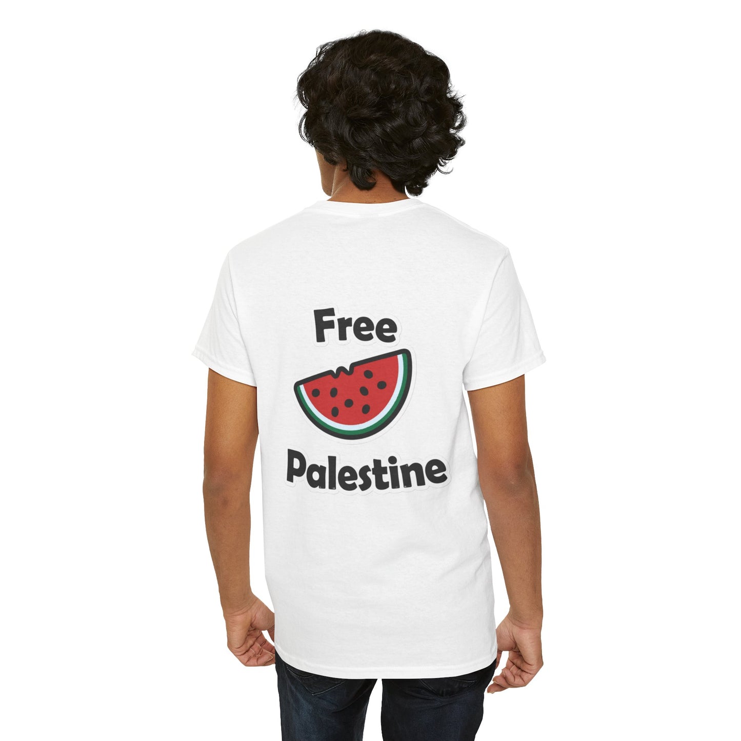 Free Palestine Watermelon (Rückendruck) T-Shirt aus schwerer Baumwolle