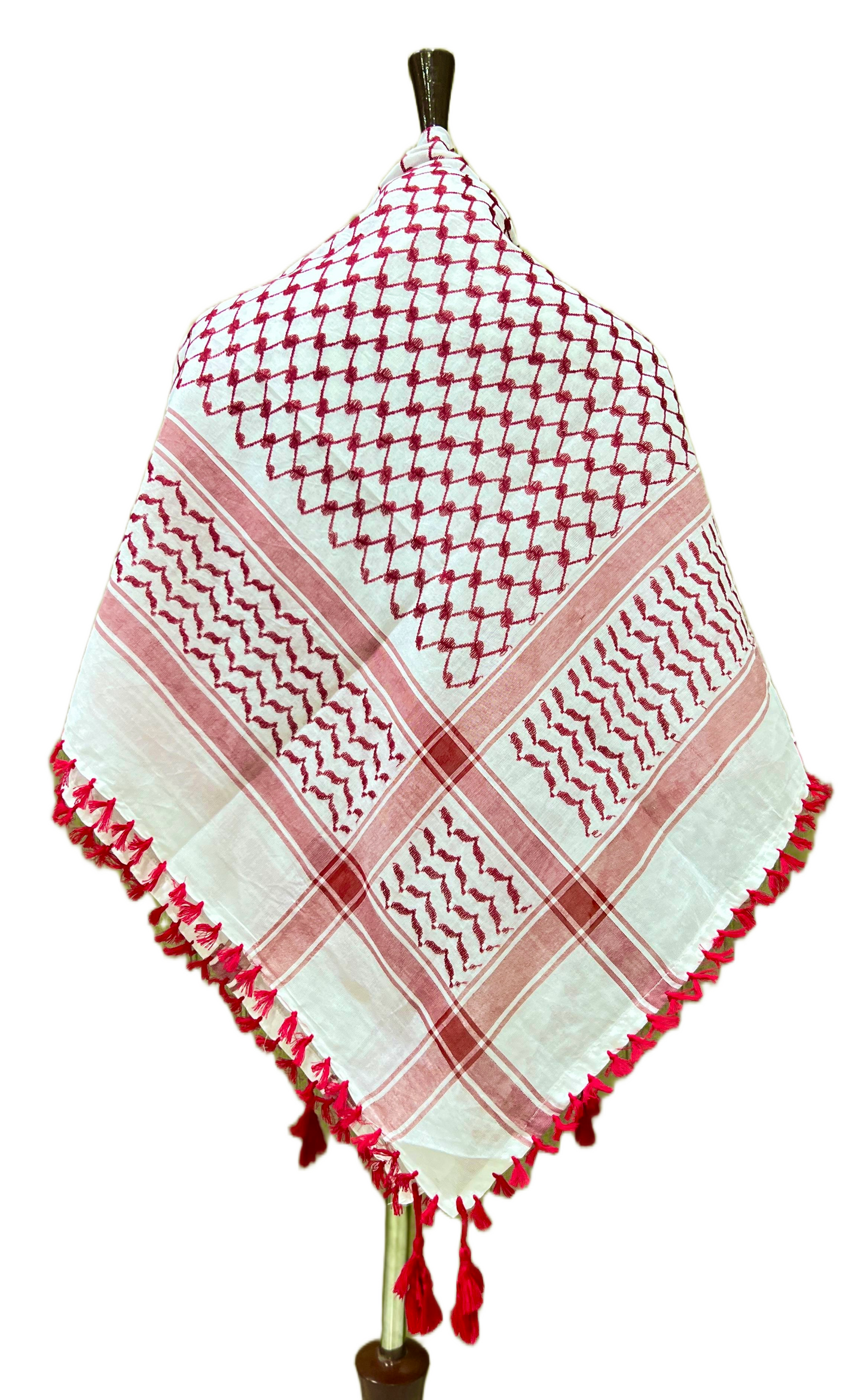 Kufiya/Keffiyeh Rojo con Flecos Rojos 100% Algodón