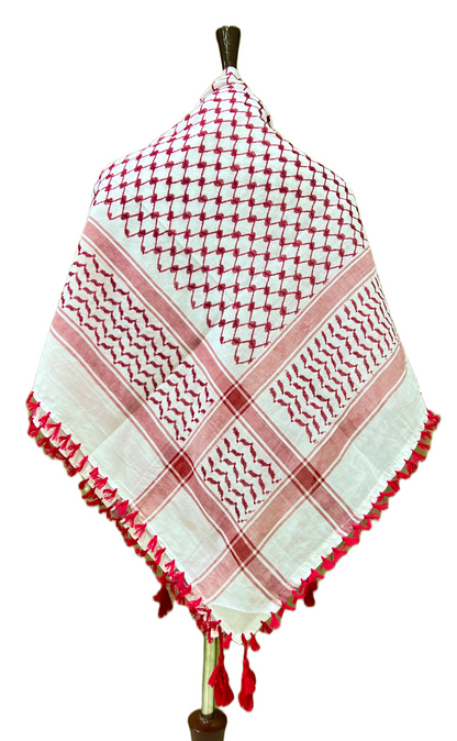 Kufiya/Keffiyeh Rojo con Flecos Rojos 100% Algodón