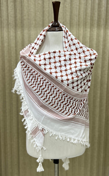 Kufiya/Keffiyeh with Floss Red 127x127 cm + Palestine flag 90x150 cm Combi Deal