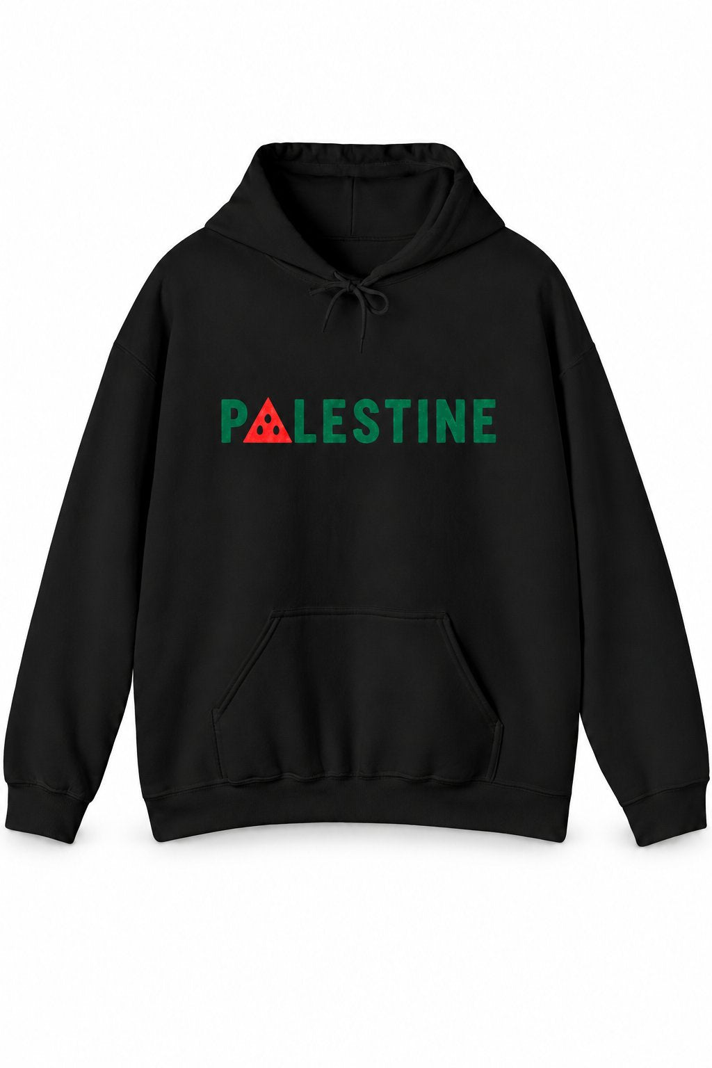 Palestine Watermelon Hoodie in black, front with print