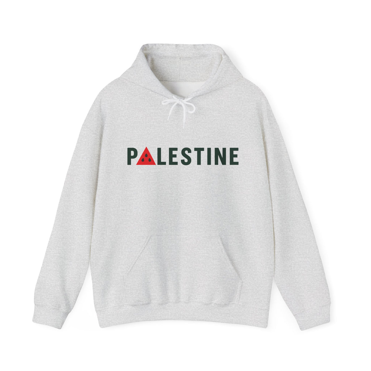 Palestine Watermelon Hoodie in Ash, front with print