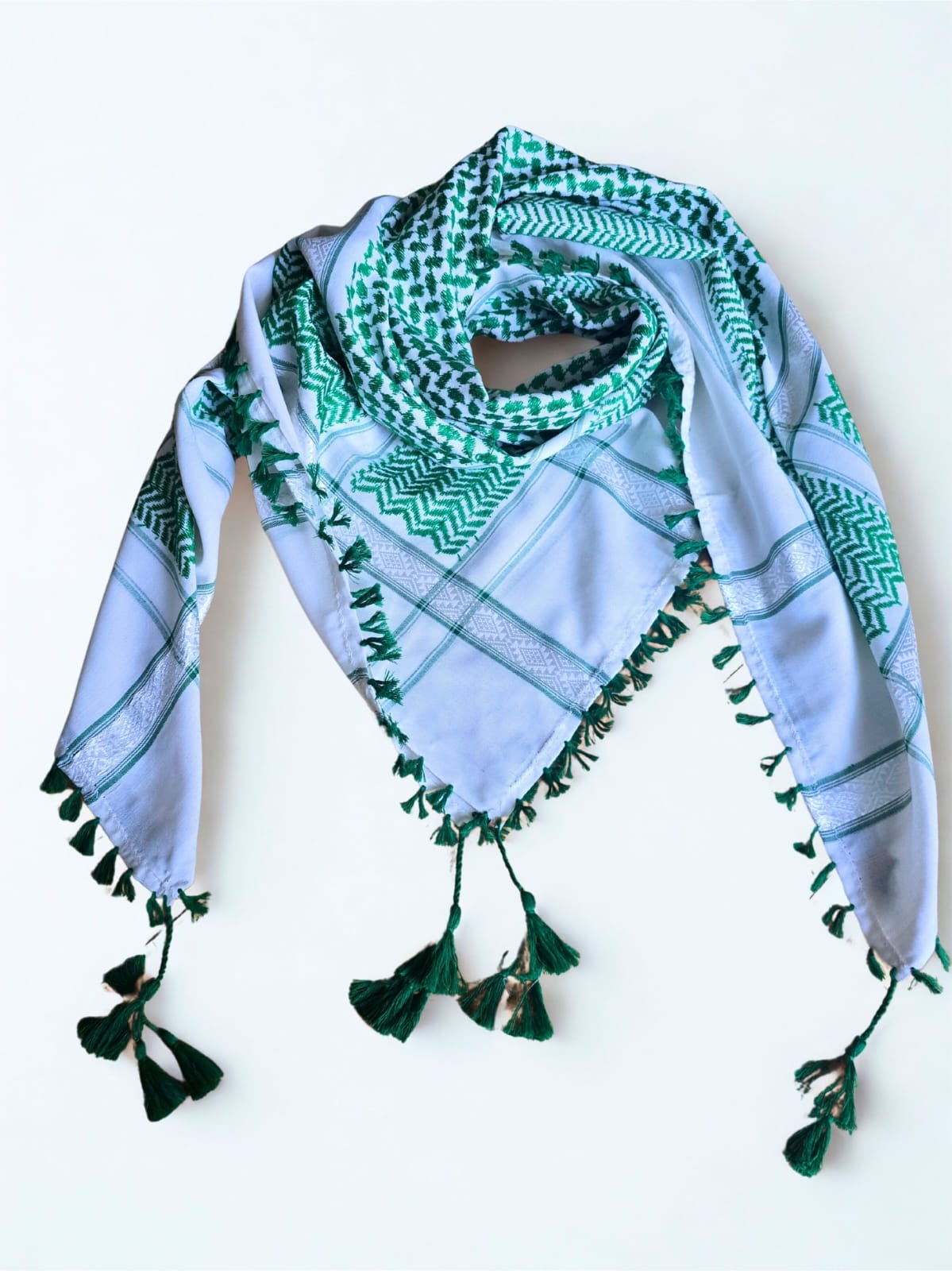 Kufiya/Keffiyeh Green/White 100% Premium Cotton