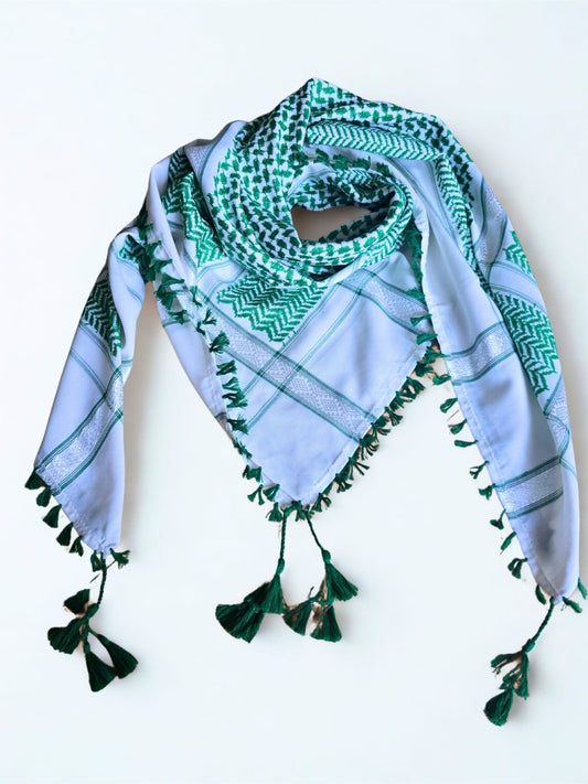 Kufiya/Keffiyeh Green/White 100% Premium Cotton