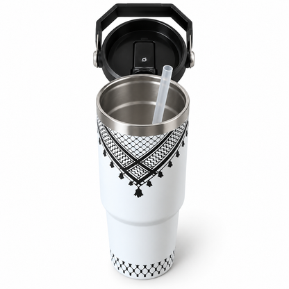 Keffiyeh-mønster termoflaske med hank – 887 ml