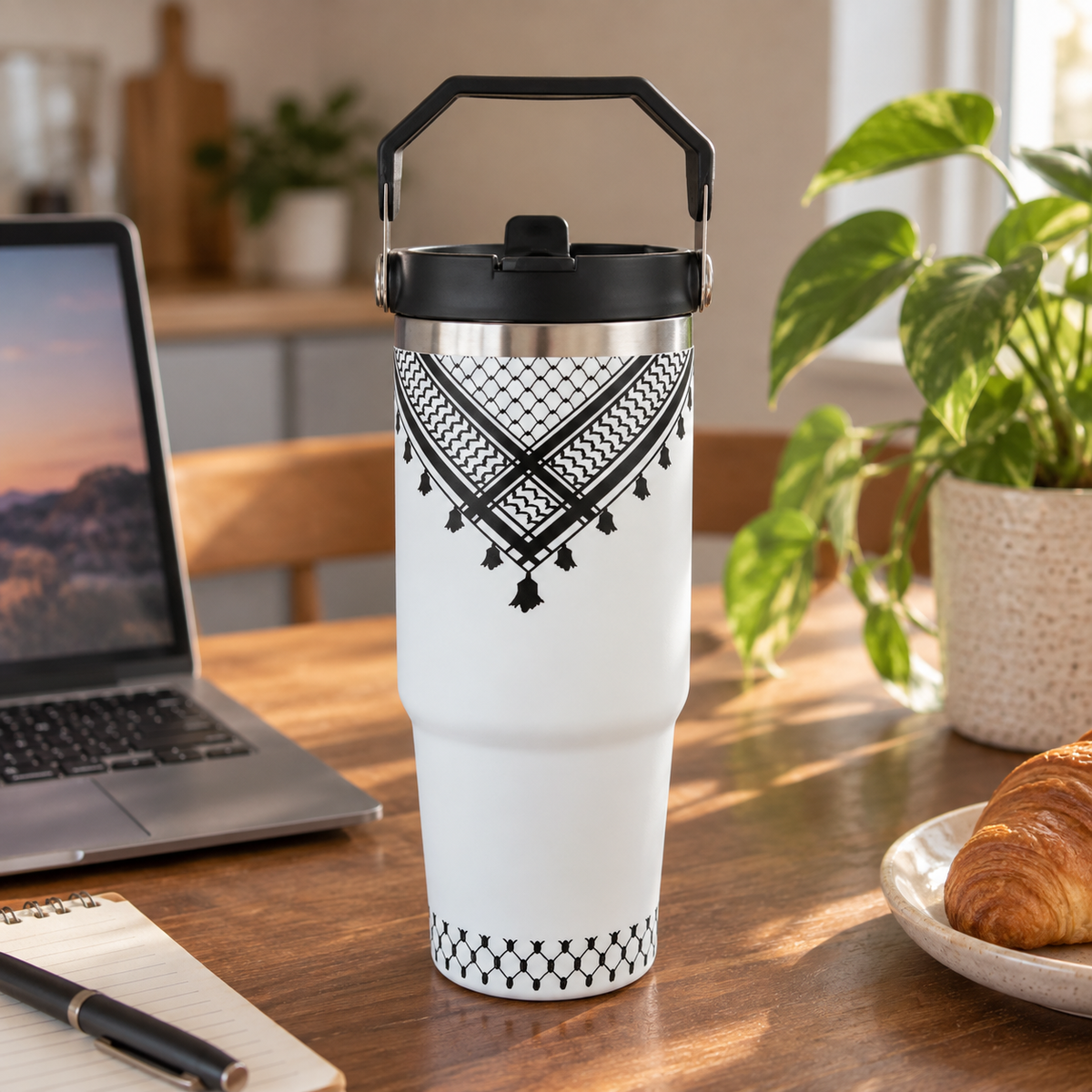 Keffiyeh-mønster termoflaske med hank – 887 ml