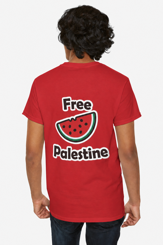Free Palestine Watermelon (Rückendruck) T-Shirt aus schwerer Baumwolle