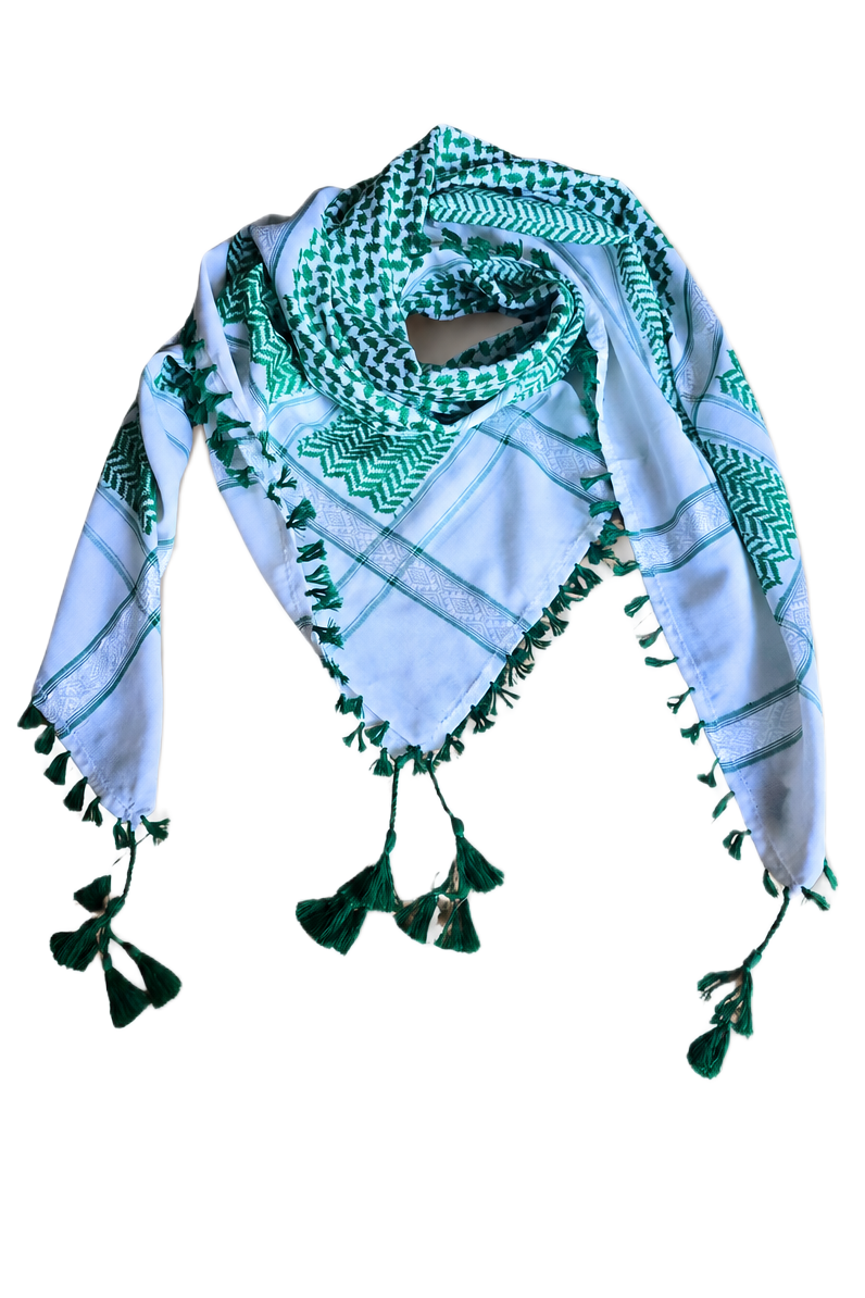 Kufiya/Keffiyeh Green/White 100% Premium Cotton