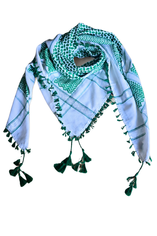 Kufiya/Keffiyeh Green/White 100% Premium Cotton