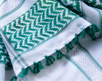 Kufiya/Keffiyeh Green/White 100% Premium Cotton