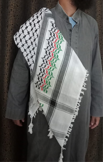 Kufiya/Keffiyeh Black/White/Red/Green 100% Cotton