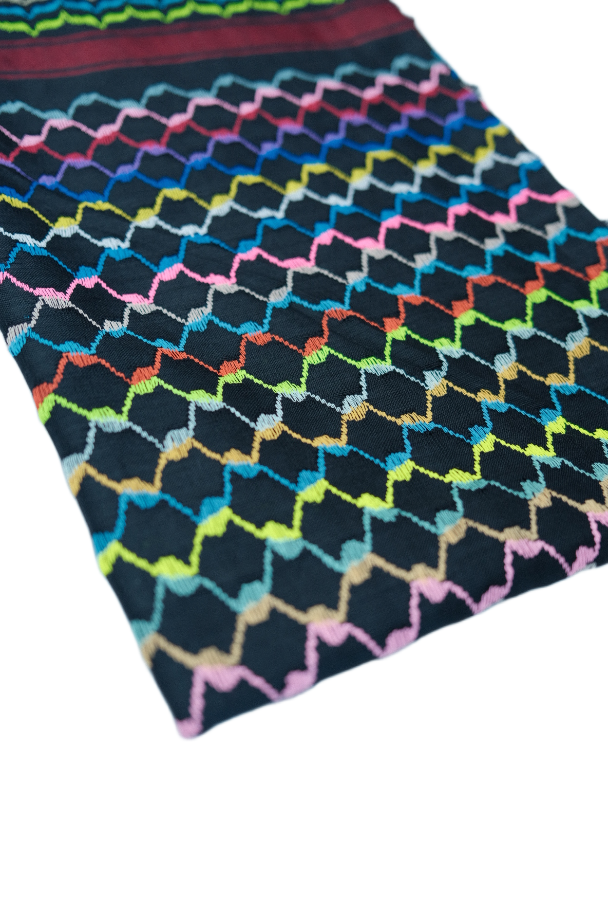 Kufiya/Keffiyeh Black Rainbow Red Details 100% Cotton