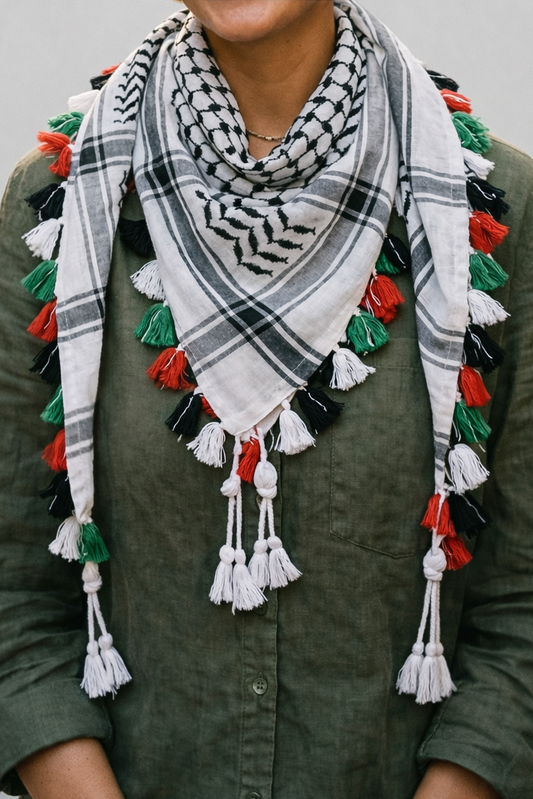 Kufiya/Keffiyeh with Colored Tassels 100% Cotton
