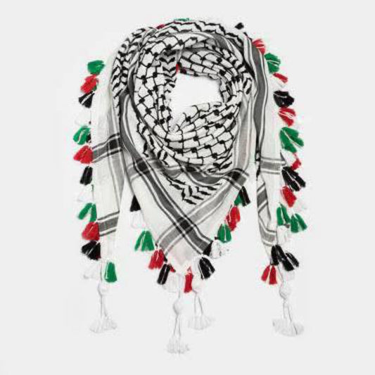 Kufiya/Keffiyeh with Colored Tassels 100% Cotton