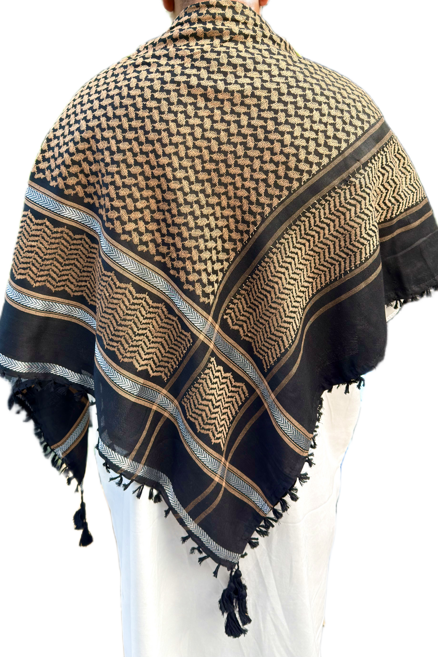 Kufiya/Keffiyeh Black & Silver 100% Premium Cotton