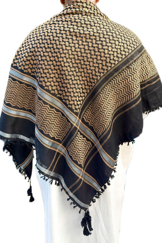 Kufiya/Keffiyeh Black & Silver 100% Premium Cotton