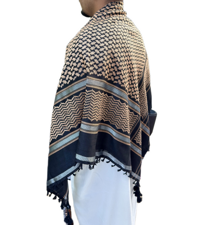 Kufiya/Keffiyeh Black & Silver 100% Premium Cotton