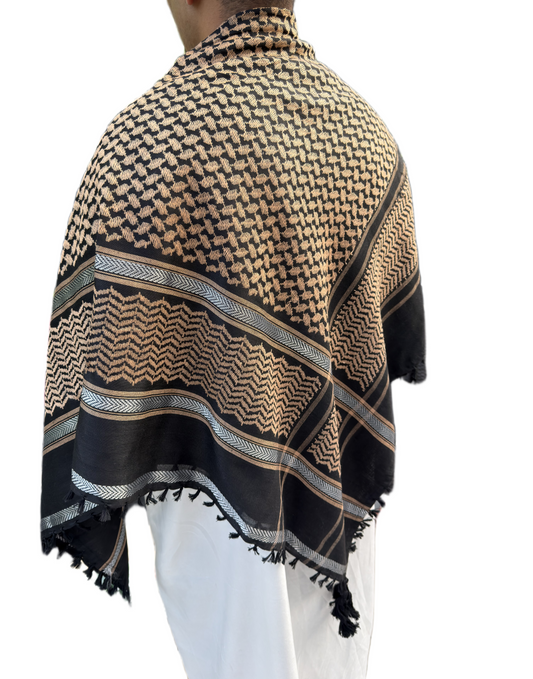Kufiya/Keffiyeh Black & Silver 100% Premium Cotton