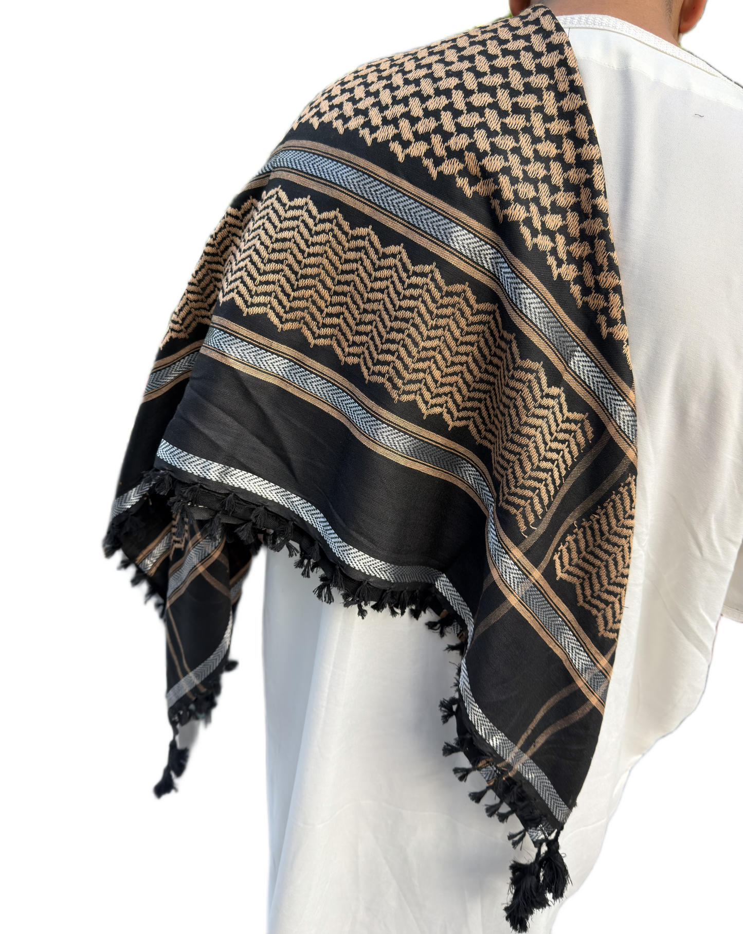 Kufiya/Keffiyeh Black & Silver 100% Premium Cotton