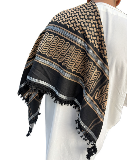 Kufiya/Keffiyeh Black & Silver 100% Premium Cotton