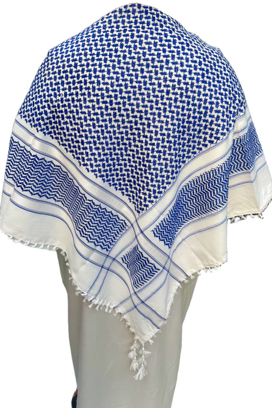 Kufiya/Keffiyeh Blue White 100% Premium Cotton White Details