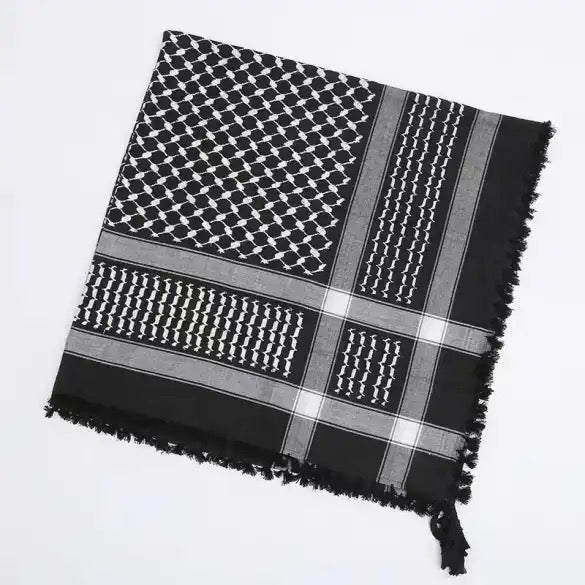 Kufiya/Keffiyeh Negro 125x125 cm con Flecos