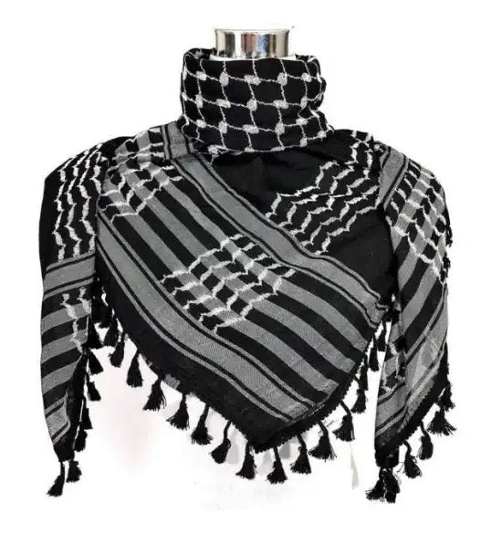 Kufiya/Keffiyeh Schwarz 127x127 cm mit Zahnseide