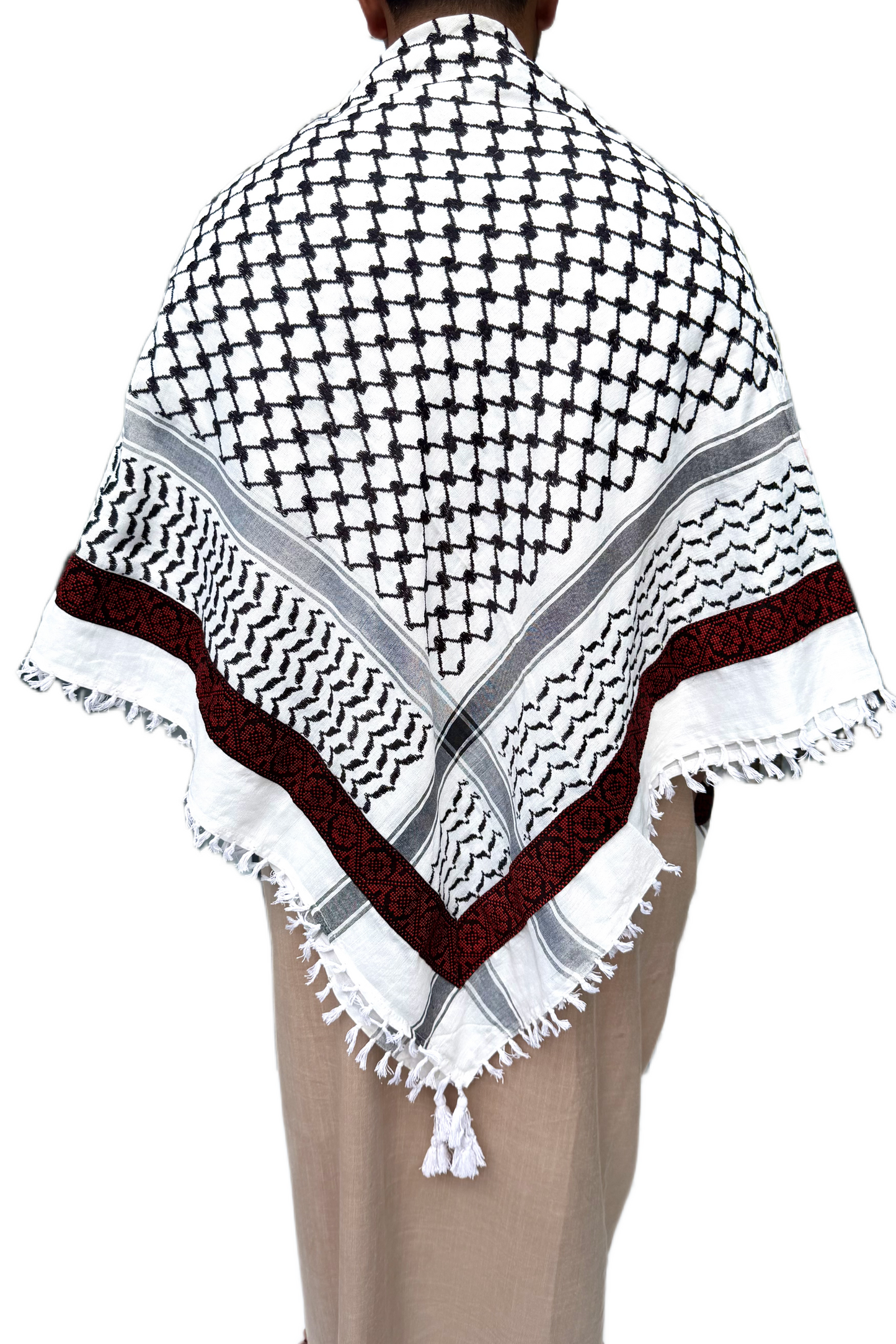 Kufiya/Keffiyeh med Blødt Stof Sort-Hvid 127x127 cm