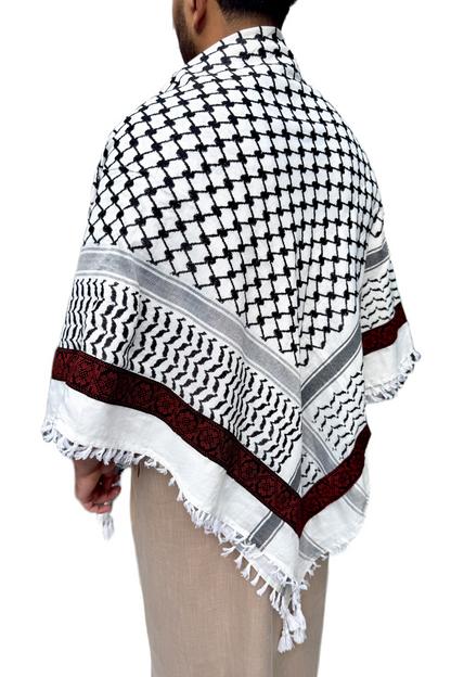Kufiya/Keffiyeh med Blødt Stof Sort-Hvid 127x127 cm
