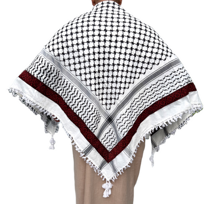 Kufiya/Keffiyeh med Blødt Stof Sort-Hvid 127x127 cm