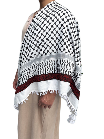 Kufiya/Keffiyeh med Blødt Stof Sort-Hvid 127x127 cm
