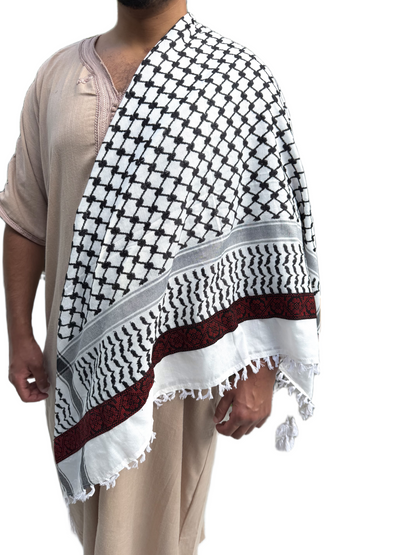 Kufiya/Keffiyeh med Blødt Stof Sort-Hvid 127x127 cm